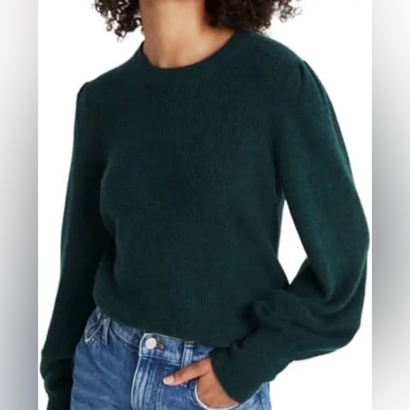 Madewell Sweaters - Madewell Forest Green Ribbed Puff Sleeve Sweater Size XXS